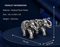Paire de sculptures en laiton plaqué argent oxydé motif trompe d'éléphant, décoration moderne pour mariage, anniversaire, nouvellement-nouvellement-remplacé, Puja, 6.6x3.2x4.8cm, 150g