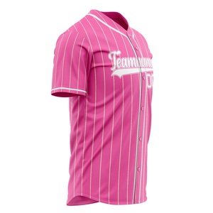 Maillot de baseball rayé rose unisexe à manches courtes avec boutons, imprimé Teamname 00, respirant, en polyester, coupe régulière pour adulte - Product Image 2