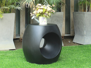 Modern Hollow Round Fiber Concrete Side <b>Table</b> Lightweight Indoor Outdoor Decorative Accent <b>Table</b> for Living Room Patio Garden - Product Image 4