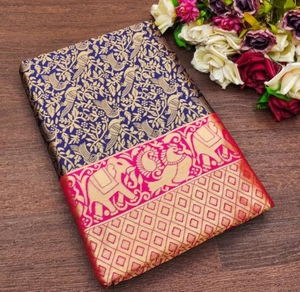 KV Unstitched Cotton Silk <b>Blouse</b> Material Printed <b>Saree</b> - Product Image 4
