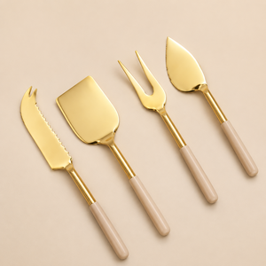 Factory Wholesale Handcrafted 4pcs Stainless Steel Gold <b>Cheese</b> Knives <b>Set</b> with Pink Resin Handle Used for Serving Table Top - Product Image 1