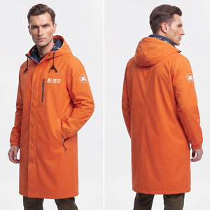 OEM Custom Logo <b>Men's</b> Windbreaker <b>Long</b> <b>Coats</b> Waterproof Plus Size Nylon Double Breasted Chest Zipper Pockets Hiking Hooded - Product Image 1