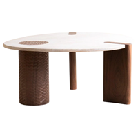 Table basse élégante en bois massif de manguier et d'acacia sculpté à la main, design combiné, pour salon et maison