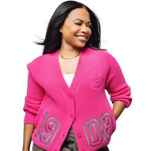 Women's Pink 1908 Embroidered Knit <b>Cardigan</b> Long Sleeve Button Front Sweater Classic Casual Sorority Fashion Custom Logo - Product Image 3
