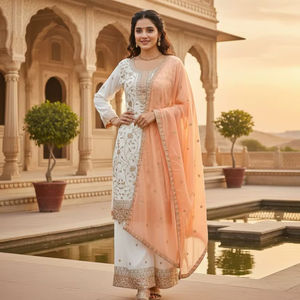 Ensemble Kurti Plazzo festif spécial avec dupatta de 2,2 m – Vêtements ethniques haut de gamme - Product Image 1