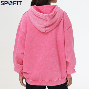 OEM Custom Streetwear Women Acid Wash Hoodie Full Sleeve Knitted <b>Drop</b> Shoulder Oversized Hoodie 100% High Quality Women Hoodie - Product Image 2