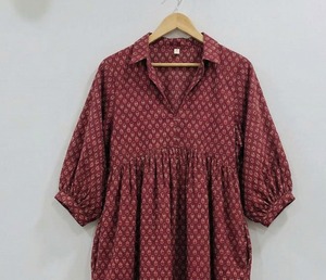 Robe midi pour femme, faite main, 100% coton, formelle, simple, à motifs floraux, respirante, taille naturelle, pour l'été, vêtements en gros - Product Image 2