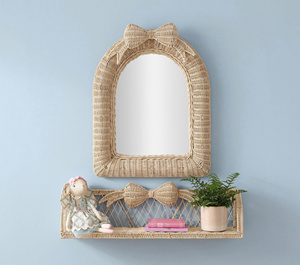 Arch Rattan Wall Mirror With Bow Handwoven Wicker Decorative Mirror Home <b>Decor</b> Nursery Kids Room Natural Wall Hanging Accent - Product Image 5