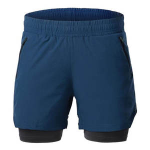 Shorts de sport décontractés pour hommes, respirants, taille haute, 2-en-1, avec poches et boucle porte-serviette, pour la course et la gym - Product Image 1