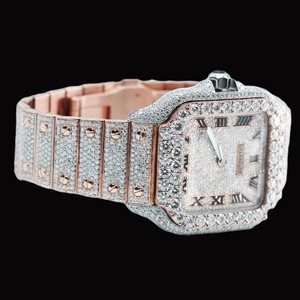 Reloj de Lujo con Diamantes Cuadrados Chapado en Oro Rosa para Hombre, Esfera Romana Automática, Caja de Acero Inoxidable, Cristal de Zafiro, Reloj de Cuarzo - Product Image 4