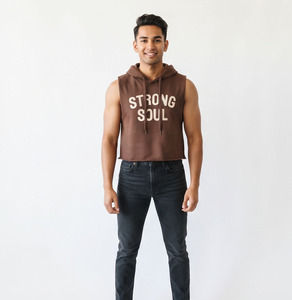 Crop Sleeveless Hoodie <b>Top</b> <b>Men</b> Loose Fit Print Breathable Winter Cropped Hoodies <b>Top</b> Casual Sleeveless Workout Crop Hoodies <b>Men</b> - Product Image 3