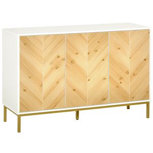 Credenza a 3 Ante Fatta a Mano, Mobile Buffet, Mobile Bar con Motivo a Chevron, Ripiano Regolabile e Gambe in Metallo, Legno Naturale - Product Image 1