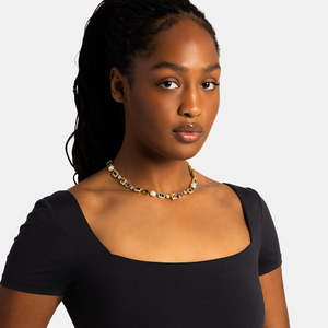 Collier tennis de luxe multicolore en moissanite et pierres précieuses, en argent sterling 925 plaqué or, avec halo de perles, pour femme - Product Image 5