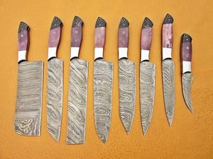 08 Pieces Hand Made Damascus Steel Drop Point Kitchen <b>Knife</b> Set with <b>Bone</b> <b>Handles</b> OEM/ODM/OBM Customizable - Product Image 3