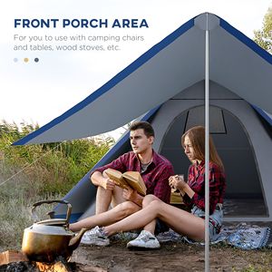 Tienda de campaña tipi azul con porche, fácil de instalar, para 2-3 personas, ideal para senderismo al aire libre - Product Image 3