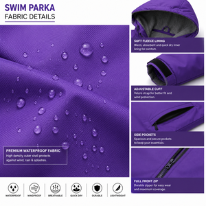 Custom Kids Waterproof Swim Parka Jacket with Hood | Windproof Fleece Lined Long Changing <b>Robe</b> <b>Coat</b> for Swimming Surfing & Beach - Product Image 5