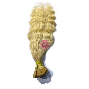 613 Blonde Curly V-Tip Indian Remy Human Hair <b>Extensions</b> Single Donor Virgin - Product Image 5