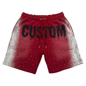 Shorts en molleton pour homme avec imprimé pailleté et strass, 100% coton, fermeture à cordon, séchage rapide, streetwear décontracté |   OEM ODM - Product Image 4