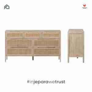 Buffet scandinave en rotin naturel à 7 tiroirs, armoire de rangement en bois massif, meuble de salon, hôtel, villa - Product Image 3