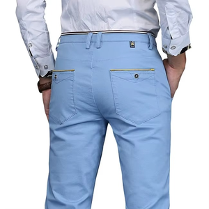 Pantalon décontracté en coton Oxford kaki pour homme, taille mi-haute, coupe droite, infroissable, devant plat avec poches latérales, idéal pour l'automne - Product Image 5