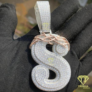 Pendentif lettre S serti de diamants Moissanite, couronne d'épines, collier Hip Hop, chaîne bling, bijoux de luxe, cadeau - Product Image 1