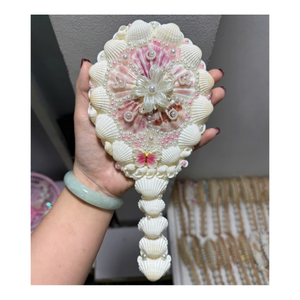 Handmade Natural Seashell & Glass Oval Mini Compact Personalized Custom Shell Mermaid Coastal Vanity Pocket Makeup <b>Mirror</b> - Product Image 5