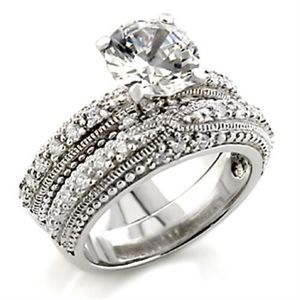5X024-AAA Grade Clear CZ Set in Rhodium Brass <b>Ring</b> Dishes & <b>Plates</b> Collection - Product Image 1