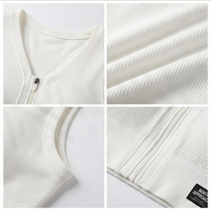 North Approach White Ribbed Zip Front Crop <b>Top</b> V-Neck Sleeveless Yoga Sportswear Breathable Solid Women's Activewear - Product Image 4