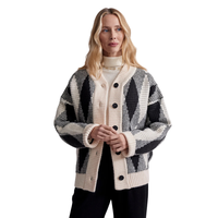 Jaket Rajut Jacquard Wanita Model Oversize Kancing Depan Motif Berlian Mantel Sweater Hangat Kasual Pakaian Luar Musim Dingin