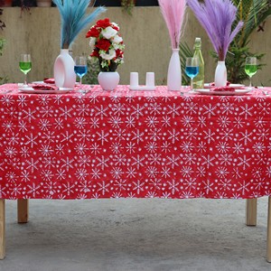 <b>Red</b> Printed Snowflake <b>Tablecloth</b> Polyester Washable Party Use Classic Style Table Cover Eco-Friendly Dustproof Modern Home - Product Image 2