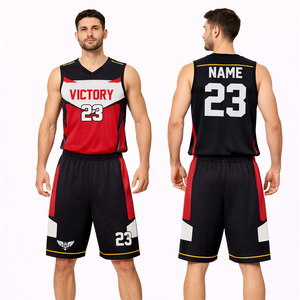 Conjunto de Uniforme de Baloncesto Personalizado Rojo y Negro para Hombre, Jersey y Pantalones Cortos Sublimados, Nombre y Número del Equipo Personalizados, Ropa Deportiva Profesional Transpirable - Product Image 1
