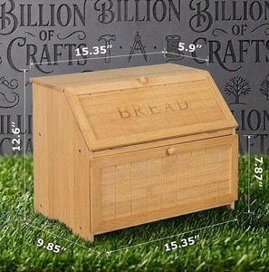 Boîte à pain en bois avec couvercle, design sculpté, récipient de rangement classique pour la cuisine, pour pain frais, forme rectangulaire - Product Image 5
