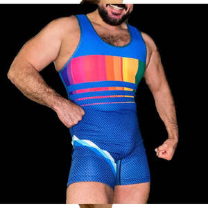 Combinaison de lutte bleue, justaucorps une pièce pour la boxe, la musculation, le fitness, la force athlétique et la course à pied - Product Image 2