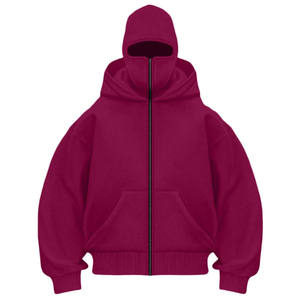 Sudadera con capucha y cremallera de forro polar cálido, chaqueta de invierno con diseño de cremallera completa, máscara facial, logotipo personalizado disponible. - Product Image 4