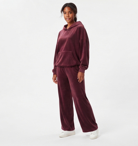 Survêtement ample en molleton pour femme, coupe décontractée, pantalon large en velours pleine longueur, 100 % coton, tenue d'hiver, survêtement à manches élastiques - Product Image 4