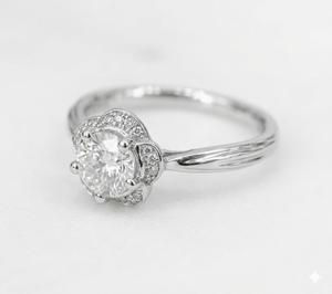 Anillo de Compromiso de Plata de Ley 925 con Pétalos de Flores de Lujo, Corte Brillante Redondo en Oro Blanco de 14K, Anillo con Diamante Cultivado en Laboratorio - Product Image 3