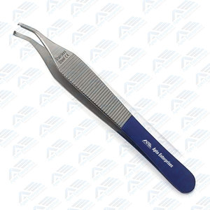 Pince Adson à manche bleu, à dents 1x2, instrument médical, pince à pansement marron, pince chirurgicale incurvée pour tissus de 4,75 po - Product Image 4