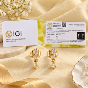 ต่างหูเพชรแล็บโกรว์ดีไซน์หรูหราทันสมัย ทองคำแท้ 14 กะรัต รับรองโดย IGI ทรงบริลเลียนท์คัท เครื่องประดับผู้หญิงสุดหรู - Product Image 6
