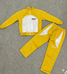 Rexfit Sports 2026 Trending Product Side Stripe Custom Reflective TracksuitYellow and <b>White</b> Nylon <b>Tracksuit</b> Double Zip <b>Tracksuit</b> - Product Image 1