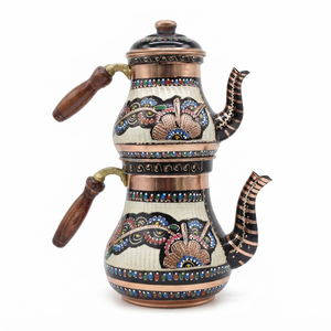Juego de Tetera de Cobre Hecho a Mano, Pintado con Esmalte, Estilo Medio Oriente, con Asa de Madera, Tetera Duradera, Juegos de Café y Té - Product Image 1