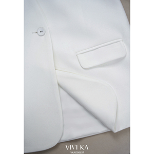 Blazer blanc élégant pour femme, manches courtes, col en V, un bouton, style décontracté pour le bureau, en spandex/polyester, JAYCE - Product Image 5