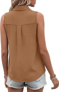 Blusa sin mangas con cuello en V y botones para mujer, estilo empresarial - Product Image 3