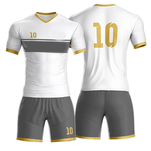 Ensemble de maillots et shorts de football personnalisés par sublimation, gris et noir, pour hommes adultes, respirant, en polyester, service OEM - Product Image 4