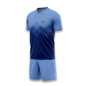 Ensemble de maillots de football sublimés personnalisés pour hommes, bleu dégradé, col rond, manches courtes, coupe athlétique, évacuation de l'humidité - Product Image 2