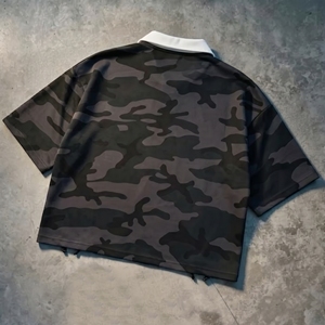 <b>Striped</b> Rugby Camouflage <b>Polo</b> <b>Shirt</b> Men Short Sleeve Breathable Woven Casual Style Front Print - Product Image 2