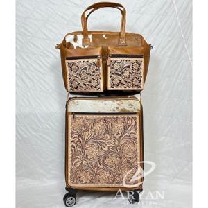 Juego de Maletas de Dos Piezas de Cuero Repujado a Mano al por Mayor para Mujer, Maleta con Ruedas y Bolso a Juego, Estilo Occidental - Product Image 1