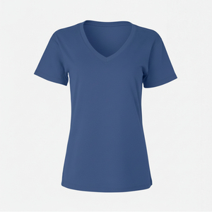 T-shirts pour femmes en gros, col en V profond, unis, sans marque, de haute qualité, 100% coton, pour impression. - Product Image 1