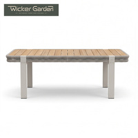 Ensemble de table et chaises de jardin modernes en aluminium avec chaises en corde tressée et plateau en bois WPC pour villa, patio, restaurant