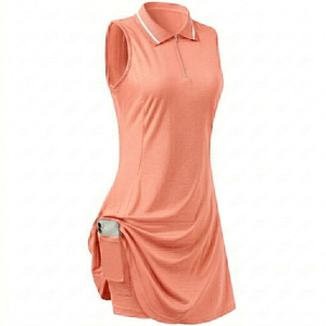 Robe de tennis personnalisée OEM pour femme, rose poudré, sans manches, avec jupe-short intégrée, séchage rapide, respirante, en polyester, pour l'entraînement sportif - Product Image 3