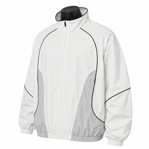 Veste de course blanche coupe-vent pour homme avec blocs de couleur et fermeture éclair, style sportif printanier, coupe régulière, en polyester - Product Image 1